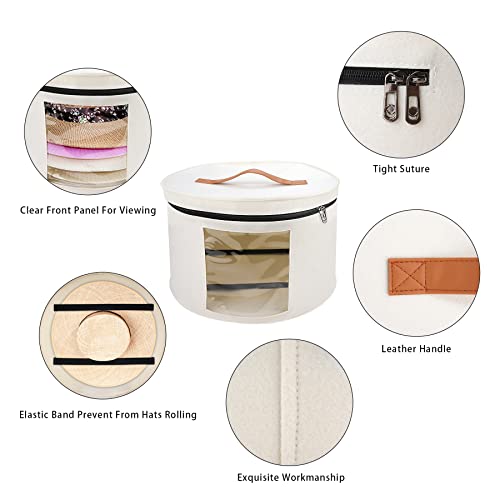 Vanlonpro Large Hat Storage Box For Women & Men, 16" D X 10" H Hat Box Organizer，White Foldable Round Travel Hat Boxes With Dustproof Lid, Stuffed Toy Storage Bin Bag. #TOP2