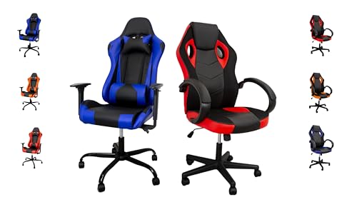 CARATTERISTICHE MODELLO RTX: misure L 50 x P 48 x H da 110 a 120 cm - colori disponibili arancione, rosso, blu - robusta struttura interna in metallo - eco pelle e tessuto traspirante - seduta ergonomica - leva per la regolazione dell'altezza -braccioli imbottiti - ruote piroettanti 360°