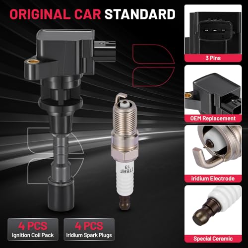 Image of BDFHYK 4 Ignition Coil Pack UF541 and 4 Iridium Spark Plug SP432 Compatible with Mazda 2006-2007 5 2.3L l4 Coil for 5C1741 C779 5C1741 COP271 GN10400 48736 1788395
