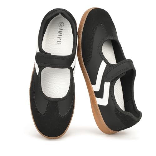 Image of IDIFU Mary Jane Sneakers for Women Retro Fashion Casual Ballet Flats | Lightweight Memory Foam Insole Non-Slip Hook and Loop Spring Tennis Walking Shoes