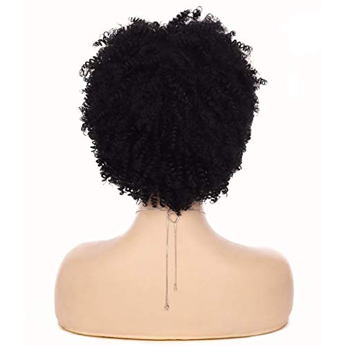 Sallcks Short Black Kinky Afro Wig For Black Women Short Curly Afro Wigs Natural Synthetic Curly Cosplay Costume Wigs With Wig Cap #TOP4