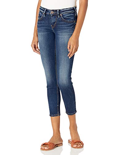 Silver Jeans Co. Women s Suki Mid Rise Capri Jeans, Dark Denimotion, 25x22.5