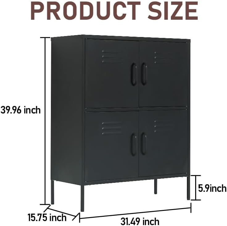 Miniatura 3 de Armario de almacenamiento de metal de 4 puertas para dormitorio, sala de estar, hogar, hotel, oficina, garaje, cocina, estantes ajustables y pies de