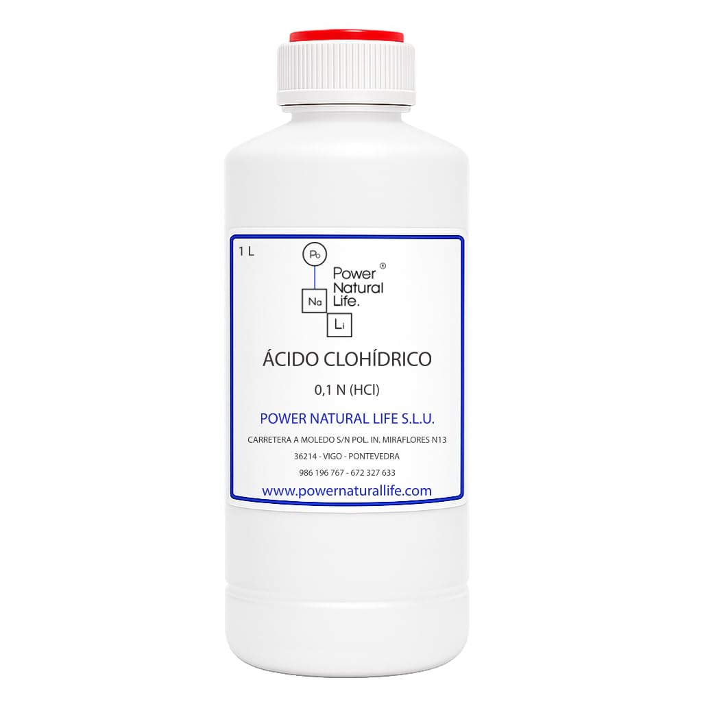 Ácido Clorhídrico 0,1 N (HCl) Líquido | Power Natural Life | Botella 1 l | Uso Técnico e Industrial | Reactivo Químico para Laboratorio