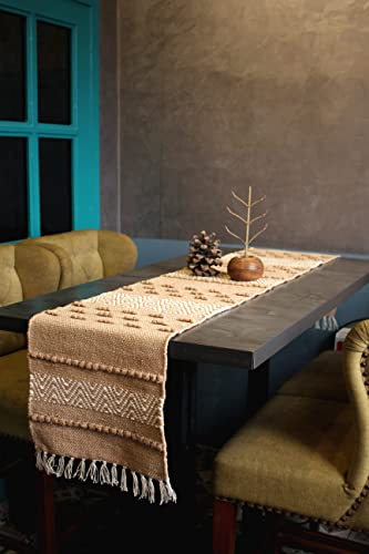 Image of Handwoven Designer Organic Cotton Table Runner for 6 Seater Dining Table |Center Table | Patio Table |Coffee Table (13*72 INCHES)(Set of 1) |Beige|TRBL 002