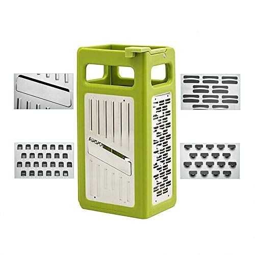 4 Sides Grater Stainless Steel Foldable Shredder Cheese Vegetable Flat Ribbon Fruit Peeler (Green) - Image 2
