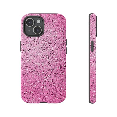 Texture scintillante rose pour coque rigide brillante compatible iPhone 15 protection chic