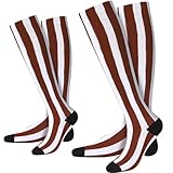 Jeyiour 2 Pairs Brown and White Striped Socks Striped Knee High Socks Factory Worker Costume Accessories(L)