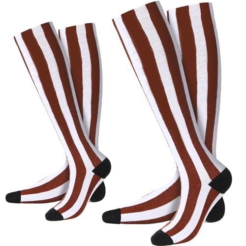 Chaussettes montantes rayées marron et blanches coton extensible Jeyiour