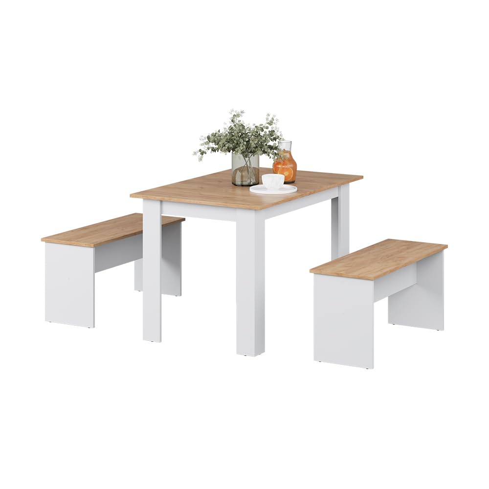 Vicco Conjunto de Banco de Esquina Sentio Roble Blanco/Dorado 112x73.6 cm