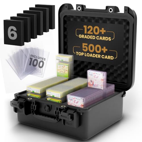 KARDNOX Top Loader Storage Box - Graded Card Case for PSA BGS & CGC Slabs Fits 3 x 4 35PT Hard Sleeves - Includes 100 Top Loaders & 100 Penny Sleeves - Collector Storage for Sports & Trading Cards