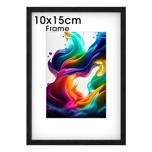 HueeeJot 10x15cm picture frame - 15x10 photo frame with Stand Tabletop or Wall Hanging - Engineered Wood Photo Frames for Artwork, Family Photos, and Gifts for Friends and Relatives, Black, 1 Pack