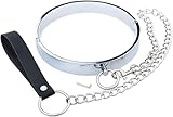 Abschließbare Metall Slave Neck Kragen Halsbänder Zurückhaltung BDSM Bondage Halsband Halskette O-Ringe + Leine Ketten Cospaly SM Erotik Fetisch Sex Spielzeug für Paare,Silber,Ø 12mm