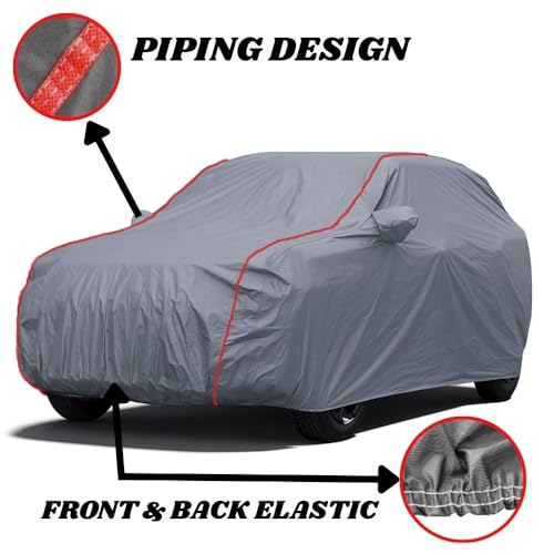 Image of GROOFOO Premium Waterproof Car Cover Compatible with Toyota Glanza, Triple Layer Protection, UV, Dust and Rain Resistant, Customized Fit with Mirror Pockets, Heavy Duty and Long Lasting (Grey Red)
