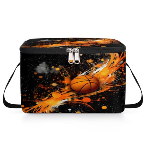 GzLeyigou Basketball Ball Lunch Bags for Women Men 9 Cans, Hot & Cold Food Delivery Bag Insulated Grocery Bag Insulated Lunch Box Cooler Bag for Office Work Picnic Beach