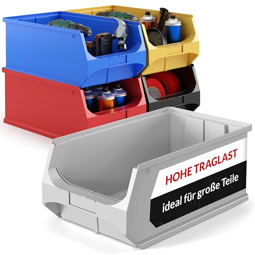 aidB Sichtlagerbox 500x300x200mm – Sortierboxen für Kleinteile – Lagerboxen für Werkstatt & Gewerbe – Kleinteilmagazin mit offener Front – Sortimentskasten für Schütten & Regalsysteme - Gr. 5.0 - Grau