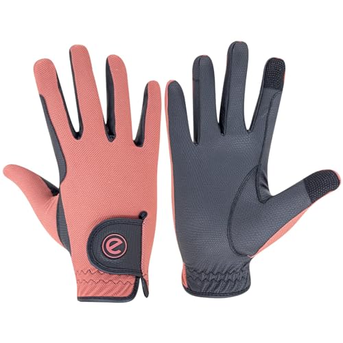 eGlove - eQUEST GripPro X-LITE Horse Riding Gloves - Lightweight, Breathable, Grippy Non-Slip Material - Comfort Mesh Back - Touchscreen Gloves (Coral - Plain Cuff, X-Small)