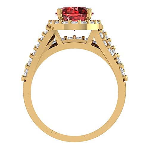 2.32ct Round Cut Natural Garnet 14K Yellow Gold Halo Solitaire W/Accents Engagement Bridal Wedding Ring Band Set4