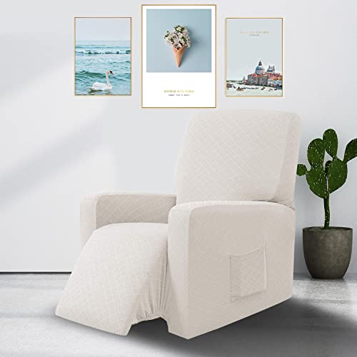 Ebeta Elastic Recliner Slipcovers 1-Piece Durable Soft High Stretch Sofa Furniture Cover Form Fit Stretch Stylish Recliner Cover Protector (White) #TOP1