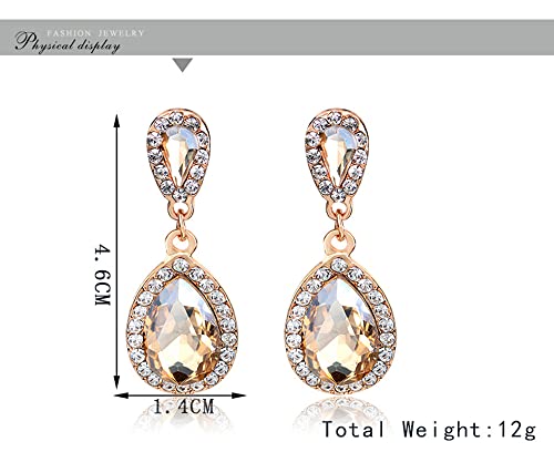 Champagne Gold Plated Teardrop Dangle Earrings For Women Girls Elegant Diamond Cz Bohemian Statement Earrings Drop Studs Fashion Jewelry Gifts #TOP2