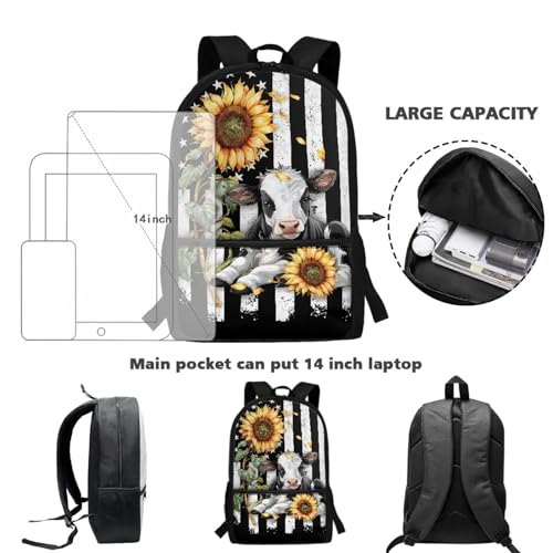 Sac à dos imprimé vache tournesol idéal pour l'école primaire