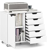 SILKYDRY Lateral File Cabinet, 5 Drawers with Door, Adjustable Shelf, 5 Universal Wheels, Wooden ...