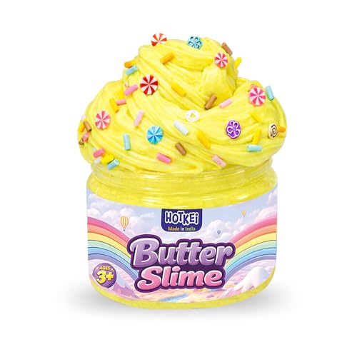 Image of HOTKEI Yellow Colored Lemon Scented Butter Slime for Kids 3 to 10 Years Kit Set with Sprinkles Candy Charms Soft Stretchy Toy Slime Birthday Return Gift Toys for Kids Boys Girls Birthday