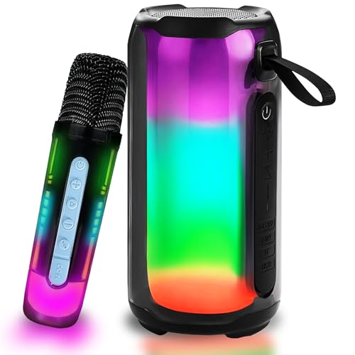 Image of Wembley Bluetooth Speakers Wireless | Rechargeable Karaoke Mic with Speaker | Portable Karaoke System for Home | Mic for Kids for Singing | Mike for Kids with Speaker | RGB Lights | 5 Voice Effects