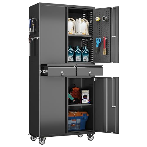Image of Aobabo 71 inch H Metal Garage Storage Cabinet Organizer with 2 Drawers