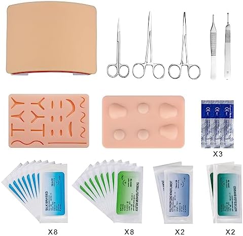 Medarchitect Premium Suturing Skill Trainer (40 szt.) W tym podkładka do szycia nacięć DIY z wymiennym projektem na rzep, 19 wstępnie naciętych podkładek na rany i kompletne narzędzia do zaawansowanej praktyki