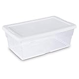 Sterilite 6 Qt Storage Box, Stackable Bin with Lid, Plastic Container to Organize Shoes and Crafts on Closet Shelves, Clear with White Lid, 1-Pack