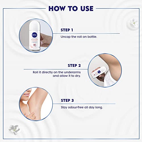 Nivea Powder Touch Roll On- Antiperspirant Deodorant, Free Alcohol, 48 Hours Protection, Quick Dry, It Helps Reduce Deodorant Stains And Protect You Against Sweat 50 Ml /1.7 Oz (Pack Of 3) #TOP3