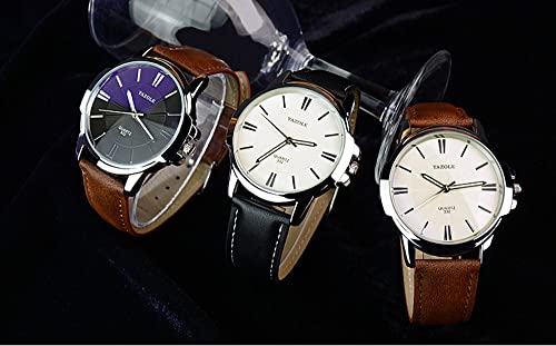 Herren-Armbanduhr, Edelstahl-Zifferblatt, Quarz, Sport, Leder, Damenuhr, leicht lesbar, Uhren für Frauen (schwarz, braun, Einheitsgröße) – Bild 5