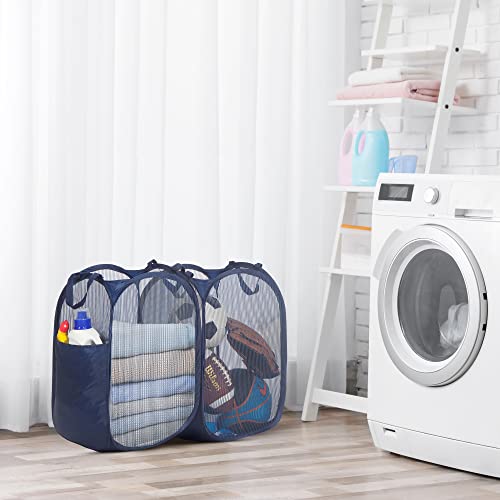 Storage Maniac Pop-Up Mesh Clothes Hamper, Foldable Laundry Hamper, Side Pocket|Durable Handles|Enlarged Opening, 2- Pack #TOP3