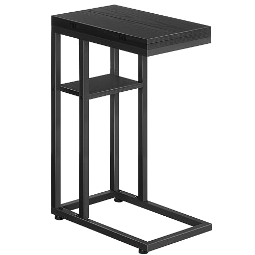 HOOBRO Foldable C Shaped End Table, C Shaped Side Table with Storage Shelf, Small Snack Table, Slide Under Couch Table for Sofa, Living Room Bedroom Small Spaces Easy Assembly, Black BK29SF0