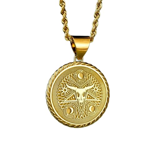 Collier pendentif pièce gravée tête de diable LKBEADS argent plaqué or bijou cadeau