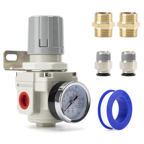 EBEIZZI 1/2 NPT Air Pressure Regulator | Air Regulator for Compressor|Air Compressor Regulator |Air Drying System |150 psi Steel-Protected Gauge