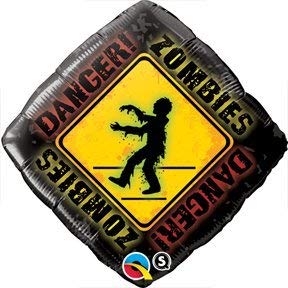 18" Zombie Party DANGER ZOMBIES CROSSING Foil Halloween Balloons/...