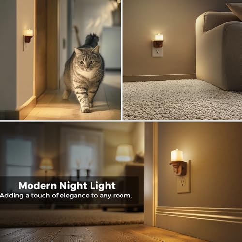 Image of L LOHAS LED Night Light, 2 Pack Flameless Candle Night Light Plug in | Dusk to Dawn Sensor, 0-100LM Dimmable Nightlight, 3000K Soft White, Vintage Decorative Night Lights for Hallway Bathroom