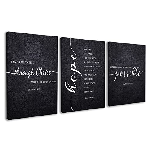 Dazingart Framed Bible Verse Wall Art, Black Scripture Prints Set of 3, I Can Do All Things Through Christ, Christian Wall Art Decor For Living Room Bedroom (christ, Small)