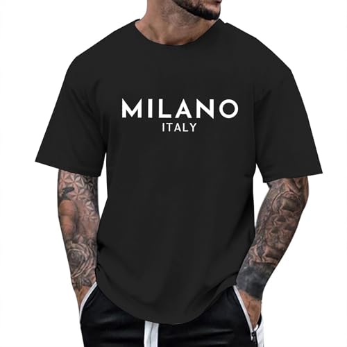 Mens Graphic T-Shirts Milano Italy Print Casual Crew Neck Tee Black