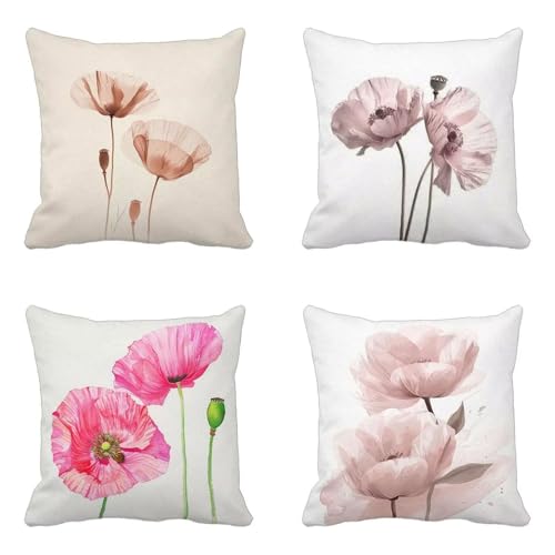 クッションカバー 花 クッションカバー 70x70cm 4枚組, 柔 Cushion Cover ポピー Cushion Cover おしゃれ 洗濯機丸洗い 隠れるファスナー ソファ用 家庭装飾 洋室 車用 装飾枕 雰囲気 部屋飾りギフト -yxy2504