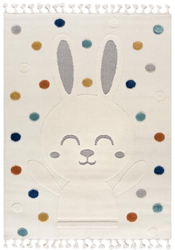 Miniatura 3 de Mazovia Alfombra Infantil - Beige Conejo, Puntos, Animal - Muestras En 3d, Fácil De Limpiar - Alfombra Para Habitaciones Infantiles, Pelo Medio Rectangular Con Oeko-Tex Suave - Cremoso - 120 X 170 Cm