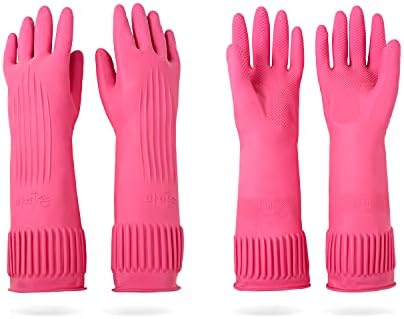 DABOGOSA Mamison 2 Pairs Reusable Waterproof Household Dishwashing Cleaning Rubber Gloves, Non-Slip Kitchen Glove
