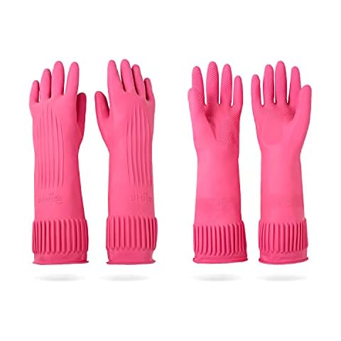 Mamison Reusable Waterproof Household Dishwashing Cleaning Rubber Gloves, Non-Slip Kitchen Glove - Pack of 2 Cover