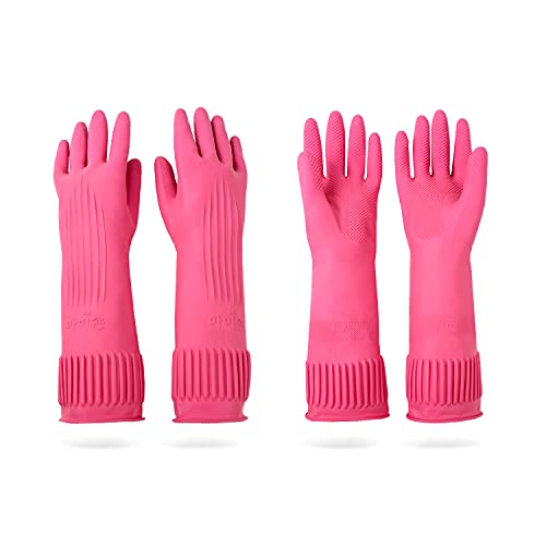 Comparison: Best Gloves For Dishwashing 4 DABOGOSA Mamison 2 Pairs Reusable Waterproof Household Dishwashing Cleaning Rubber Gloves, Non-Slip Kitchen Glove (Pink, Medium (Pack of 2))