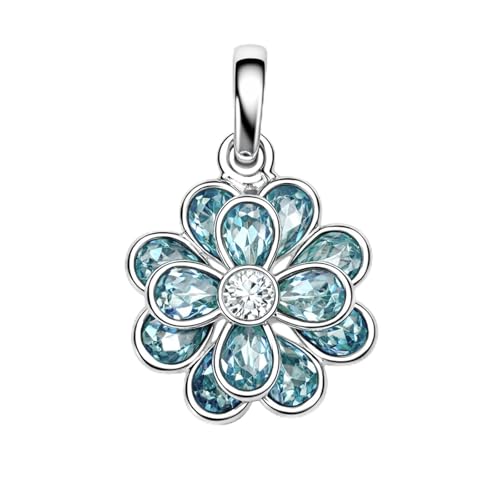Pendentif fleur en topaze bleue et moissanite en argent 925 éclatant