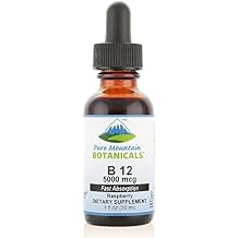 Pure Mountain Botanicals B12 5000 mcg - B12 Complex - Natural Berry Flavor - 30 Servings - Liquid Drops Vitamin - Kosher Supplement
