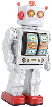 - Tin Robot Toy Retro Electric Rotating Action Figure Adult Collectible Model Silver