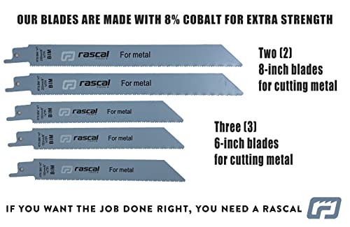 Rascal Tools Premium Reciprocating Saw Blades Pruning & Metal - 5 Pruning Blades For Trees + 5 Metal Cutting Blades - Reciprocal Saw Blade Set With Cobalt For Durability, Strength #TOP2